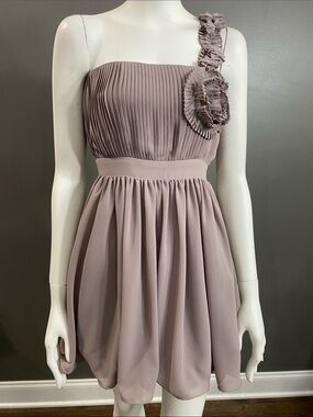 MM Couture One-Shoulder Pleated Chiffon Dress in Mauve Size XS